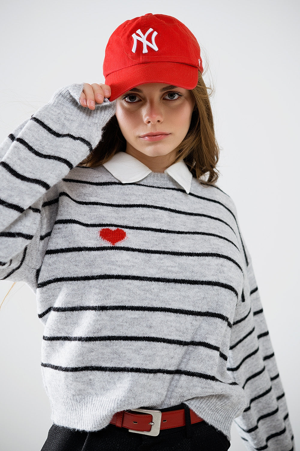 Striped Love Sweater with Red Heart