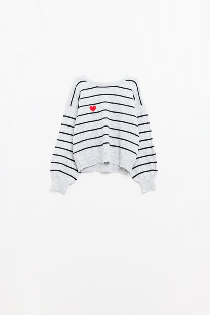 Striped Love Sweater with Red Heart