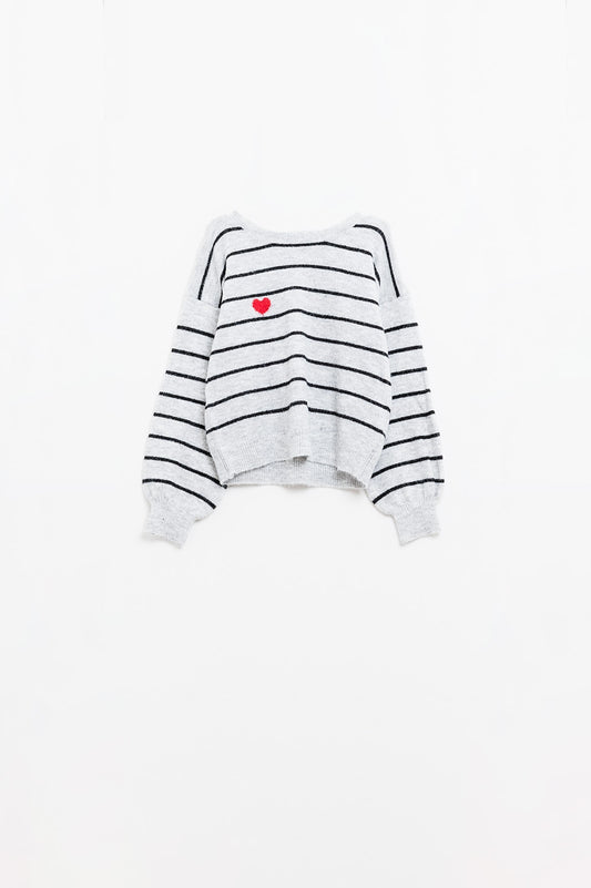 Striped Love Sweater with Red Heart