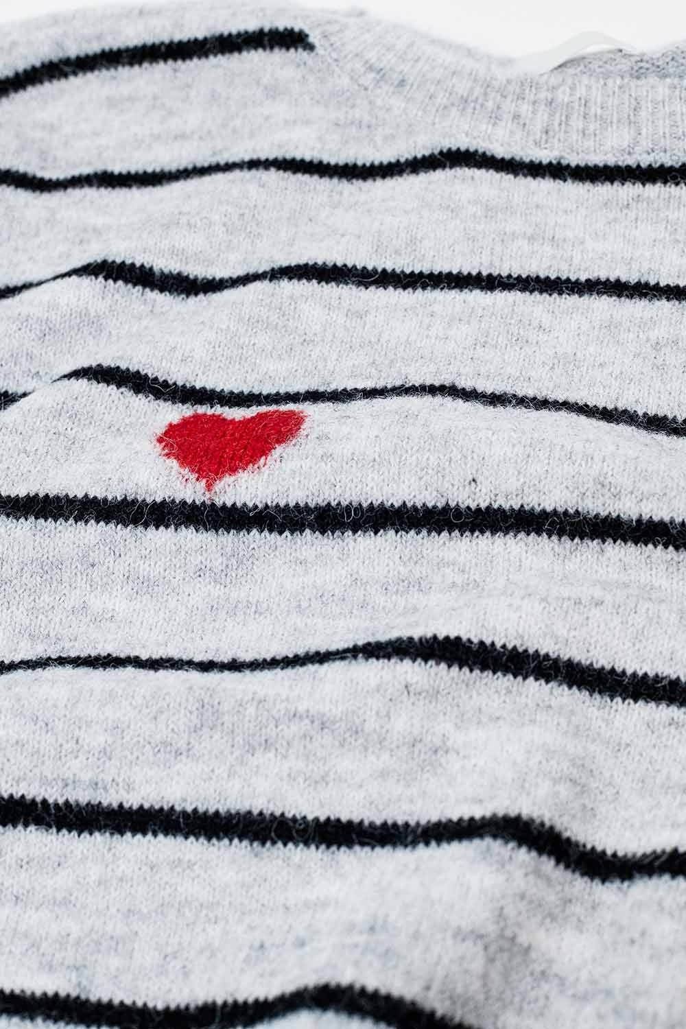 Striped Love Sweater with Red Heart