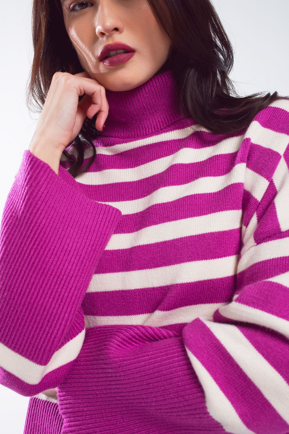 Fuschia Striped Turtleneck Sweater