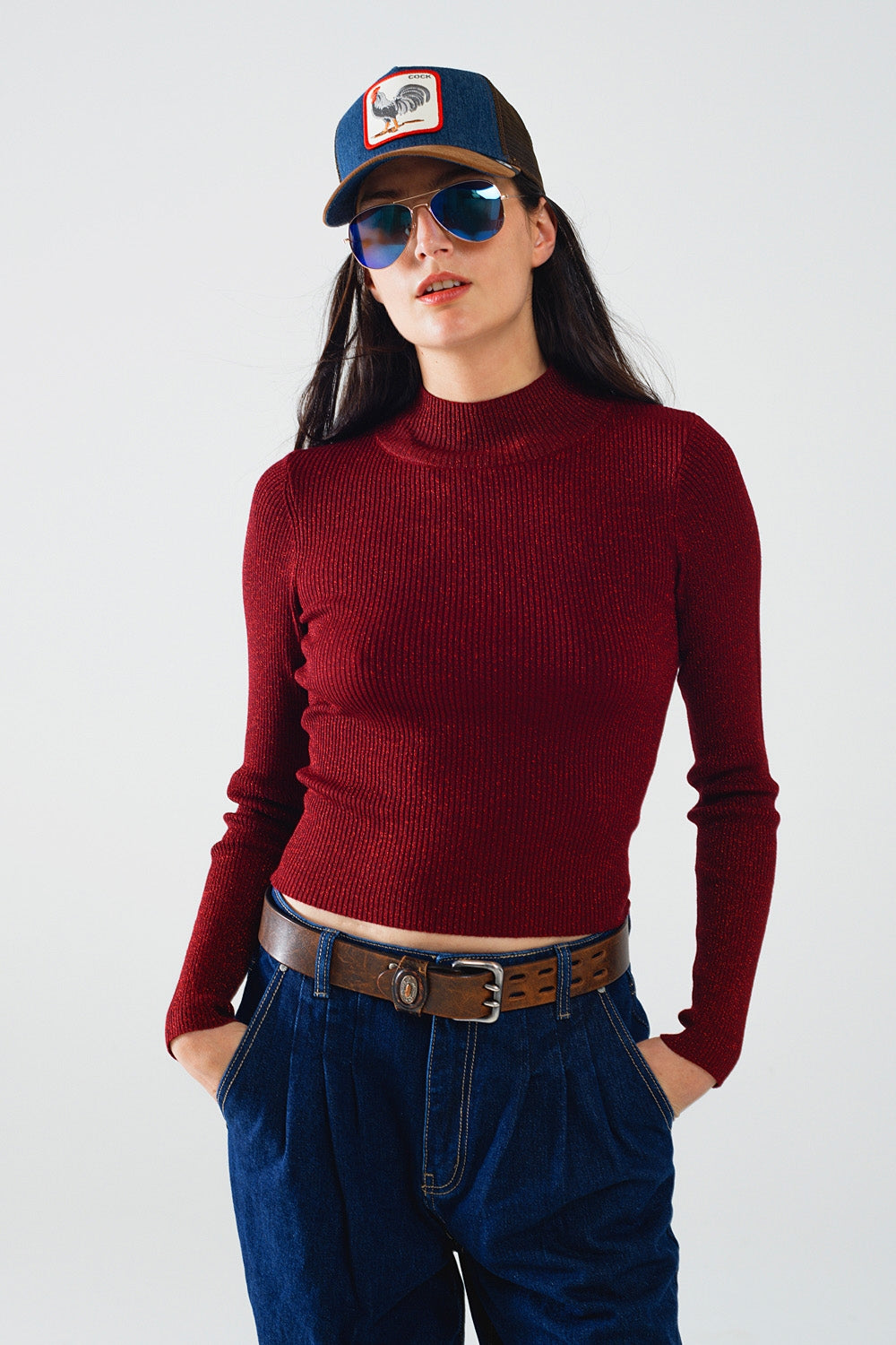 Crimson Glow Turtleneck Sweater