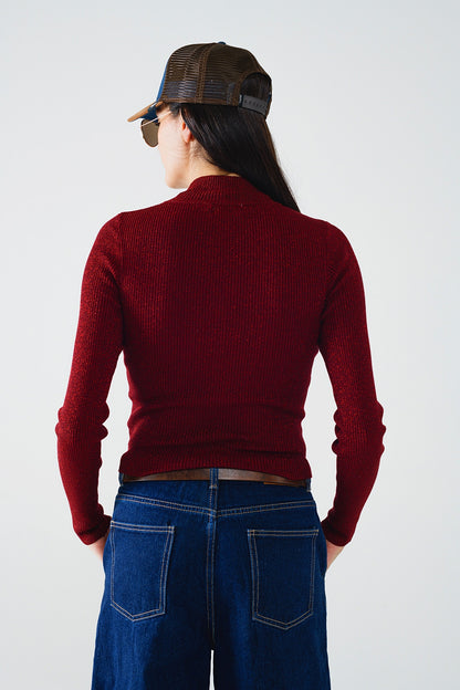 Crimson Glow Turtleneck Sweater