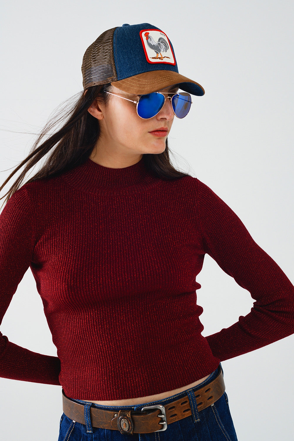 Crimson Glow Turtleneck Sweater