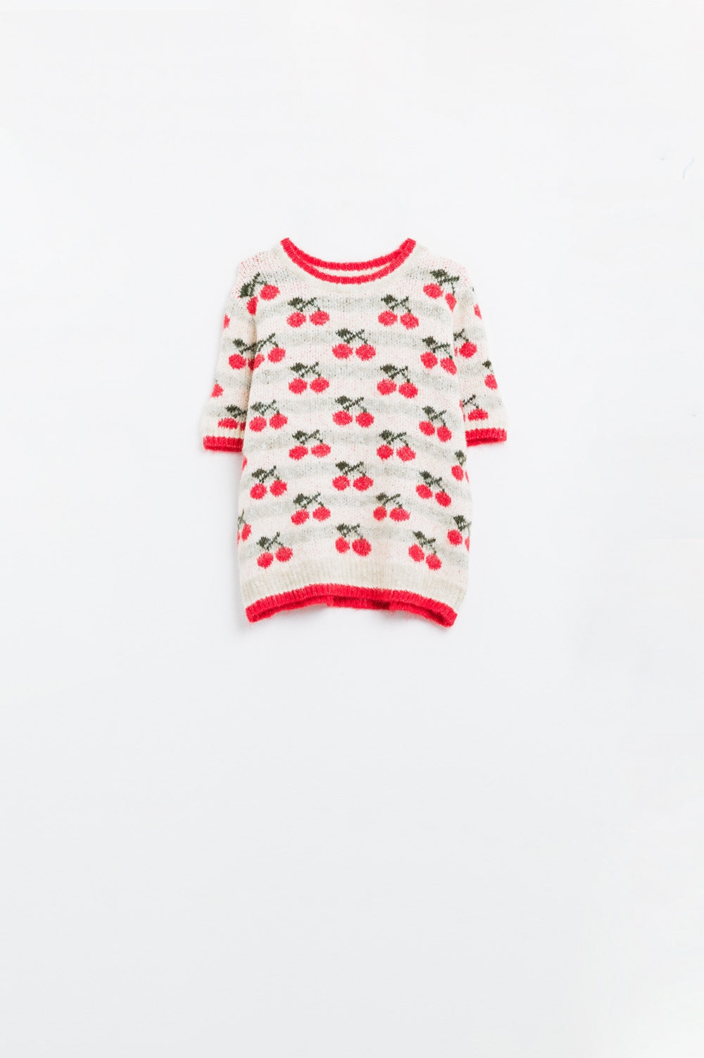 Ecru Sweet Cherry Knit Short Sleeve Tee