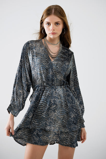 Wild Grace Grey Leopard Chiffon Mini Dress