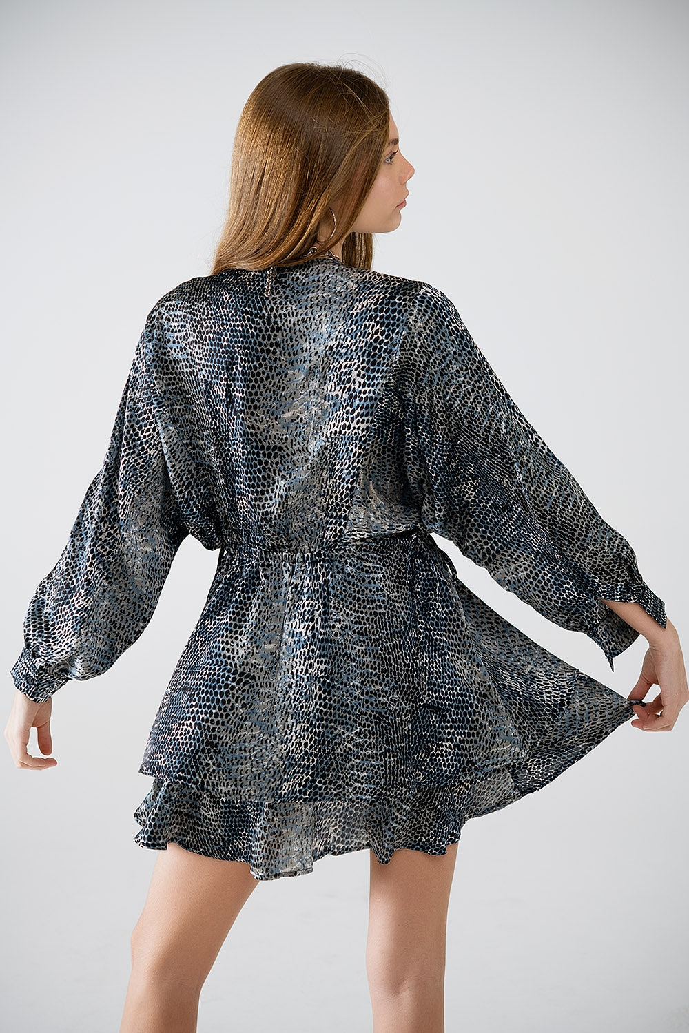 Wild Grace Grey Leopard Chiffon Mini Dress