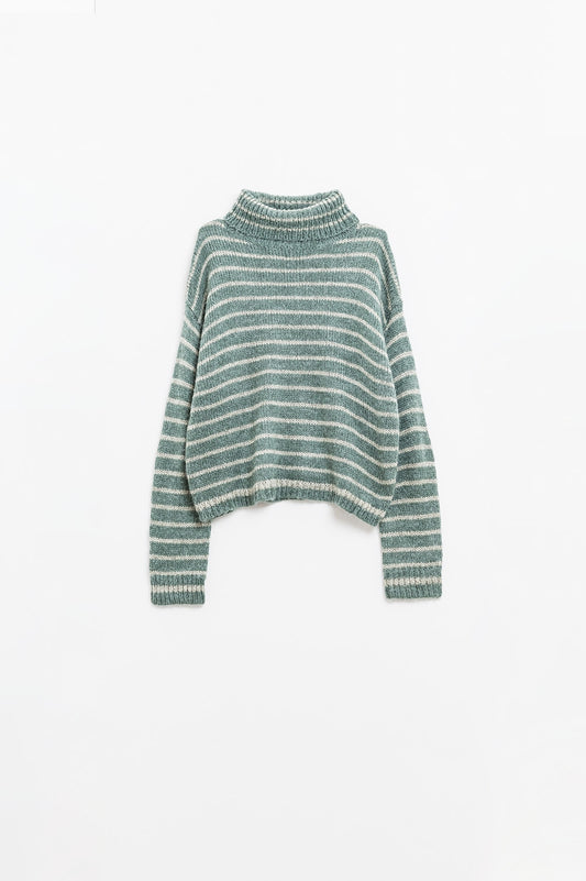 Cozy Stripes Turtleneck Sweater - Green