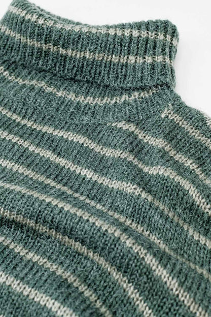 Cozy Stripes Turtleneck Sweater - Green