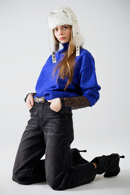 Blue Bliss Chunky Turtleneck Sweater