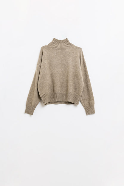 Beige Chunky Turtleneck Sweater