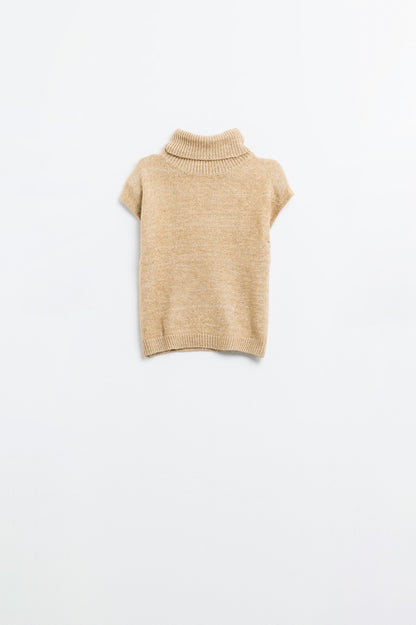 Camel Turtleneck Sleeveless Sweater