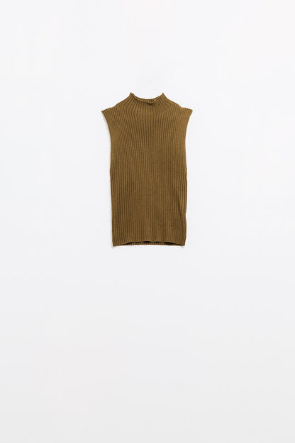 Cozy Luxe Brown Sleeveless Turtleneck Sweater