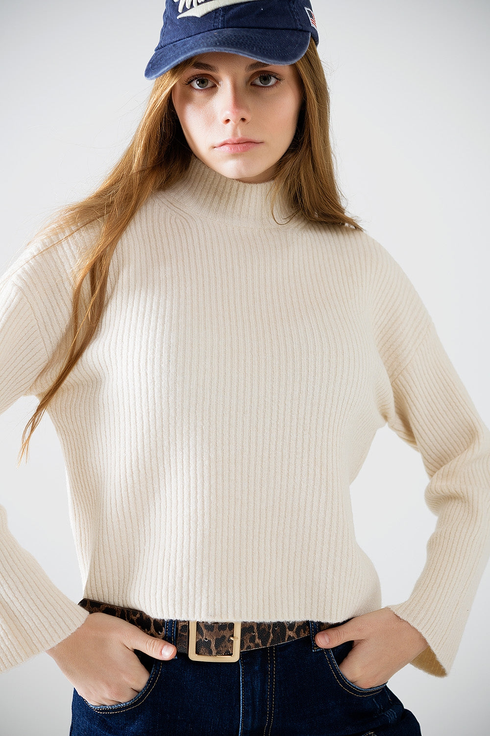 Elevate Ribbed Turtleneck Sweater - Beige