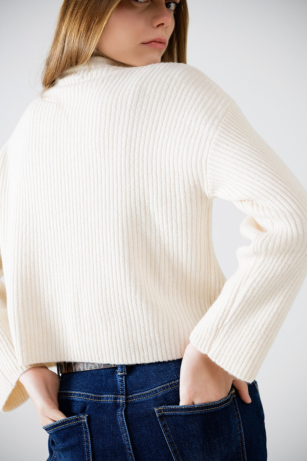 Elevate Ribbed Turtleneck Sweater - Beige