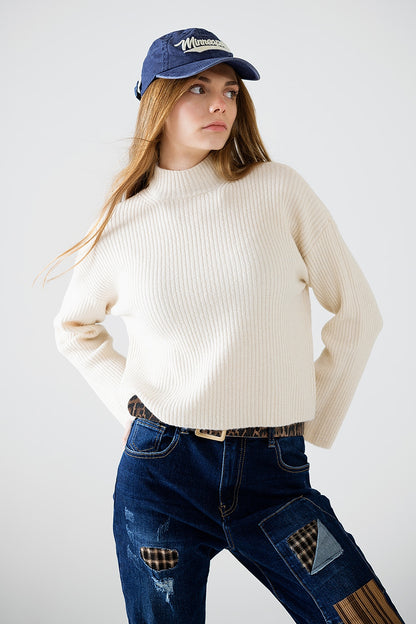 Elevate Ribbed Turtleneck Sweater - Beige