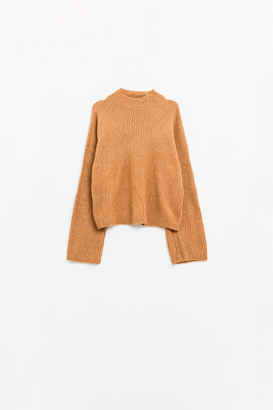 Elevate Ribbed Turtleneck Sweater - Camel