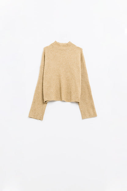 Elevate Ribbed Turtleneck Sweater - Beige