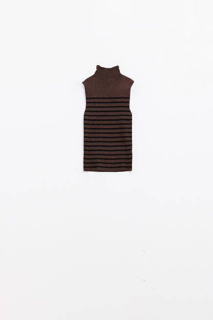 Brown Striped Turtleneck Tank