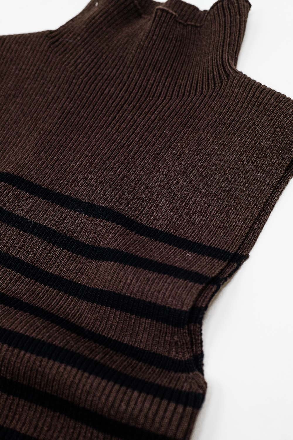 Brown Striped Turtleneck Tank