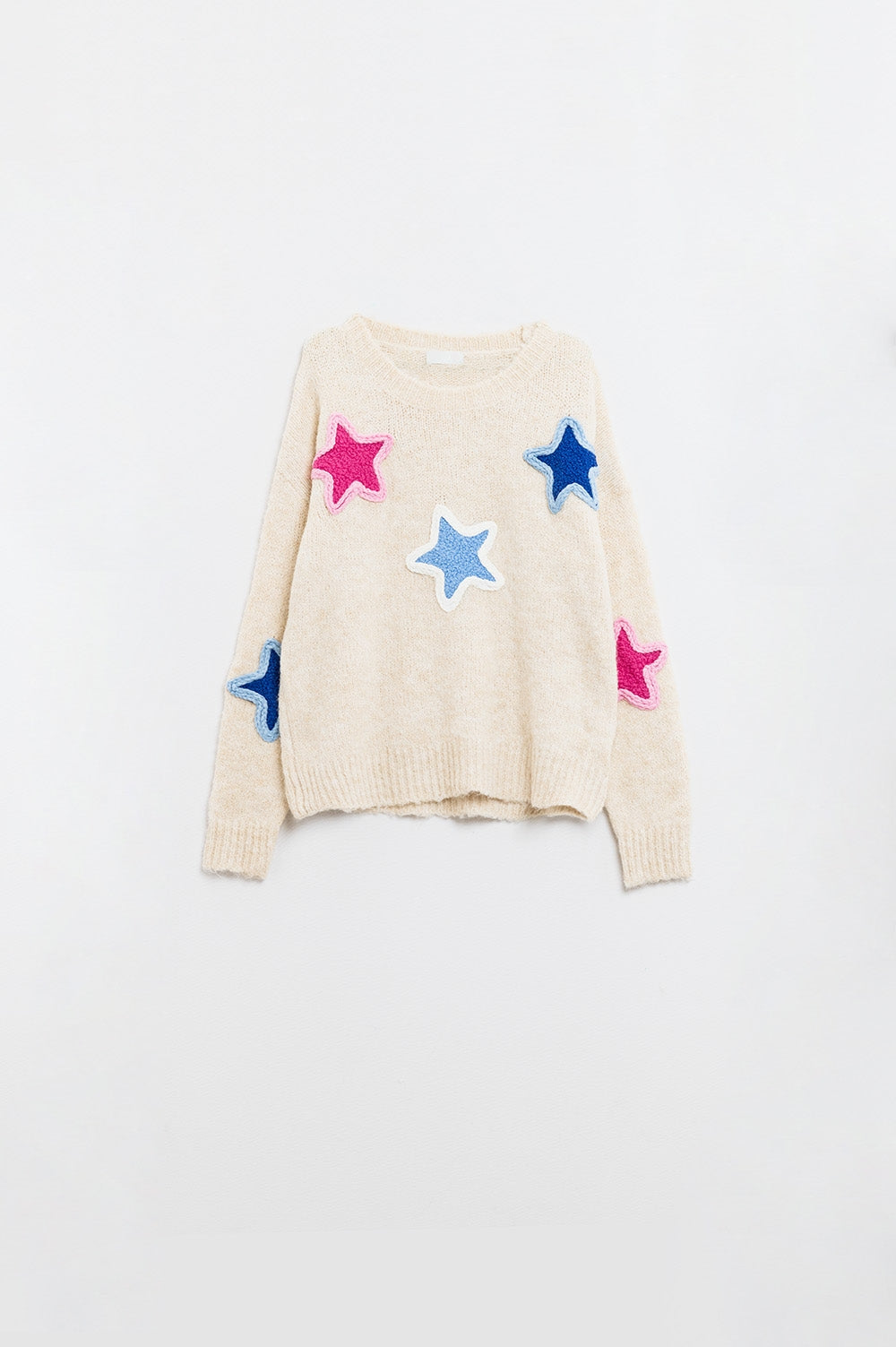 Stellar Charm Embroidered Star Sweater in Cream