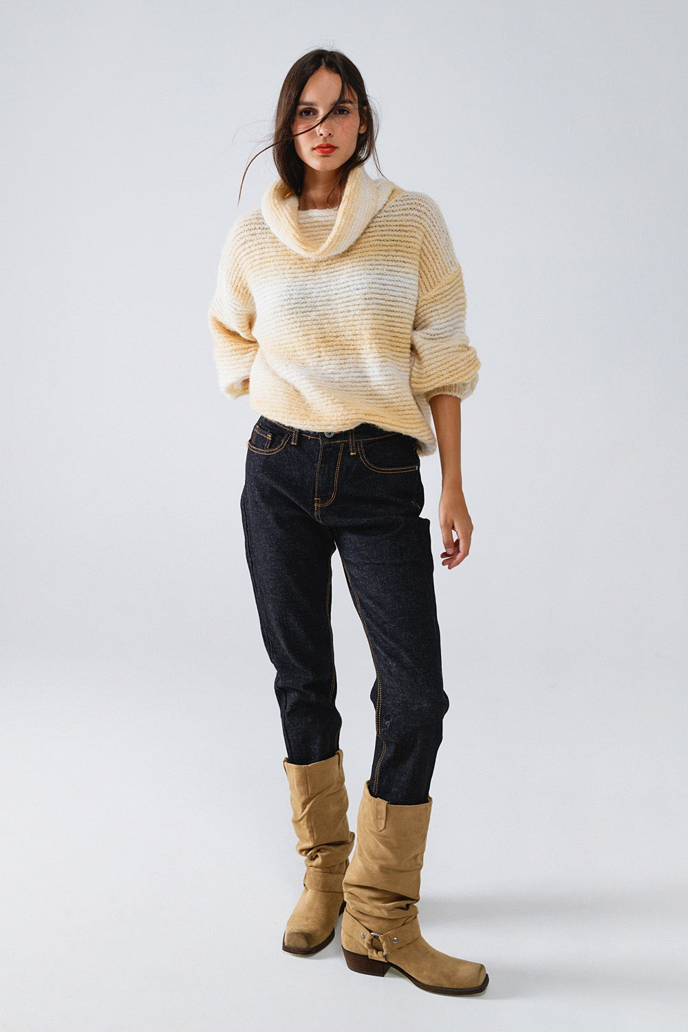 Color Rush Oversized Turtleneck Sweater - Beige