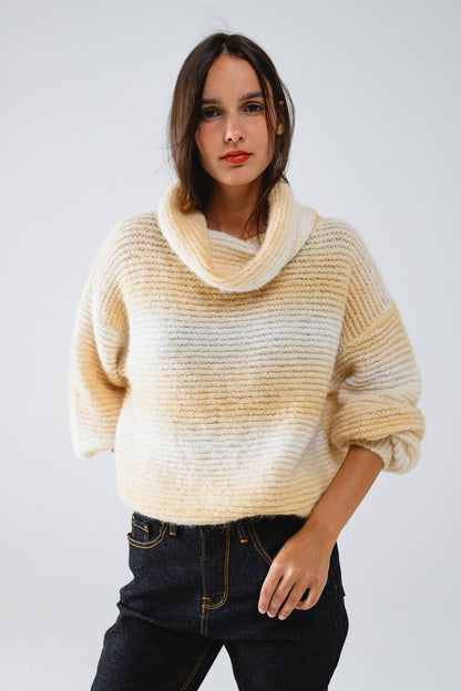 Color Rush Oversized Turtleneck Sweater - Beige