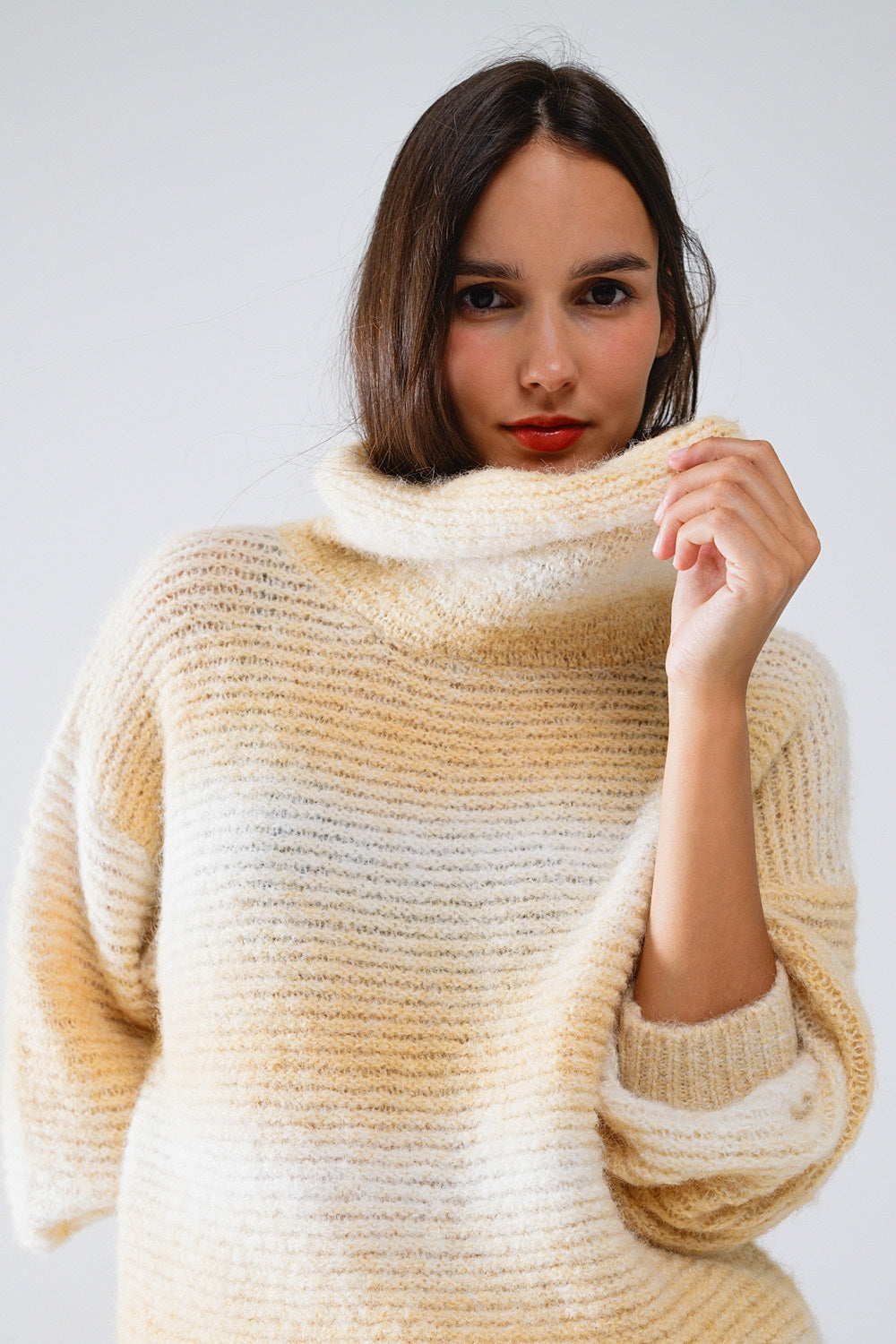 Color Rush Oversized Turtleneck Sweater - Beige