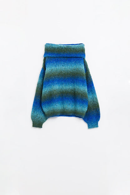 Color Rush Oversized Turtleneck Sweater - Blue