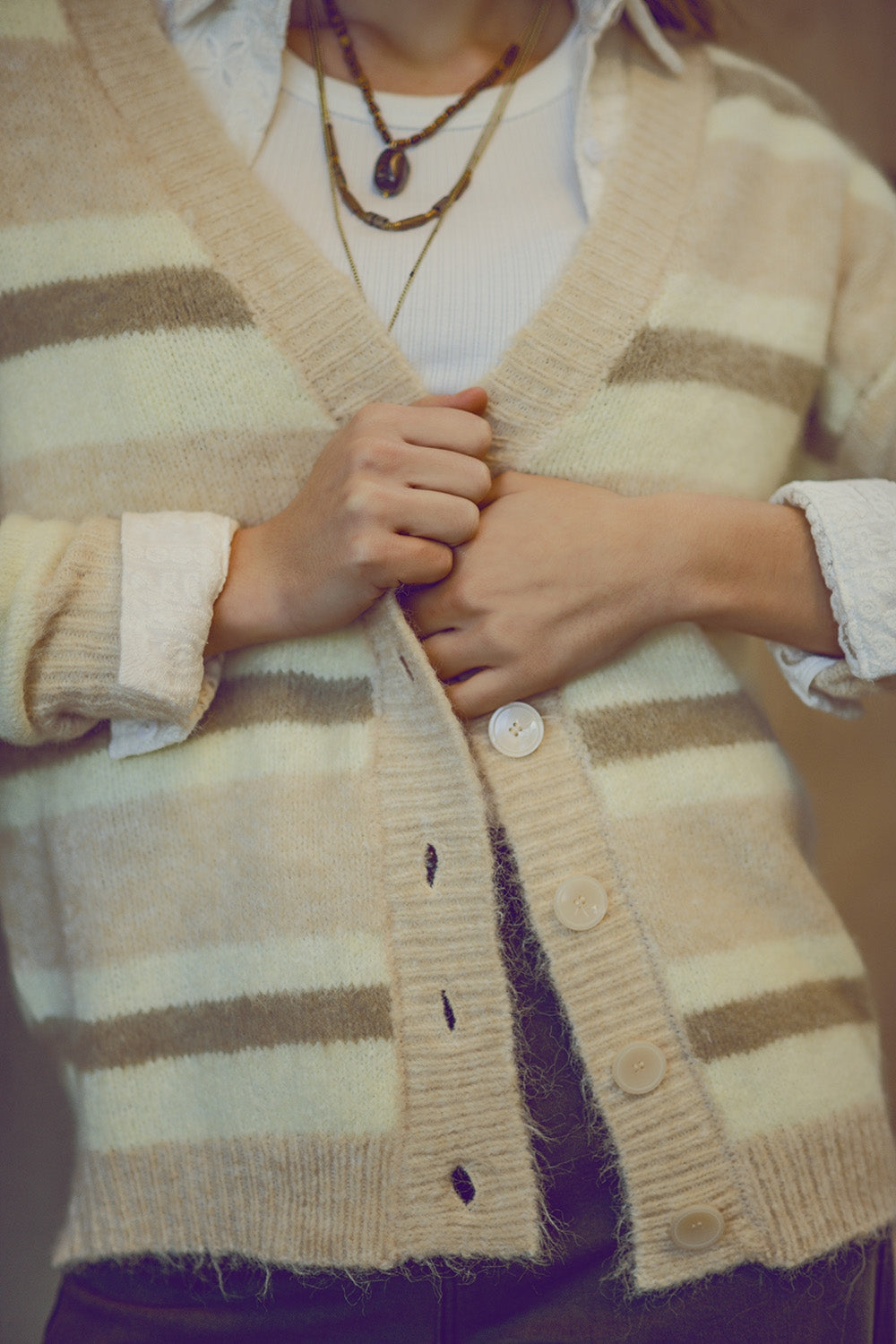 Cozy Stripes Fluffy Cardigan