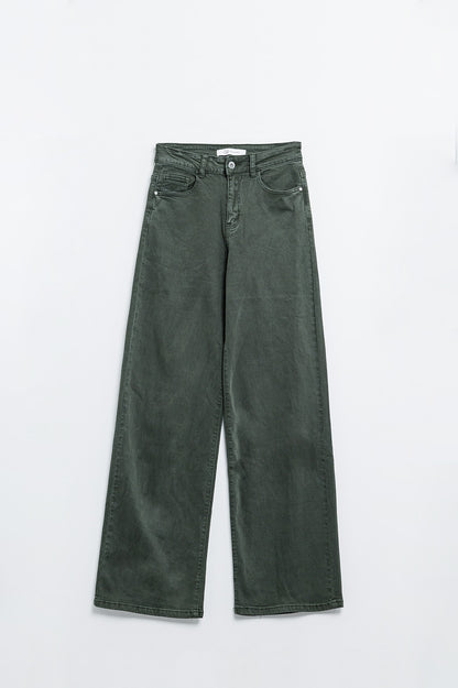 High-Rise Military Green Wide-Leg Jeans