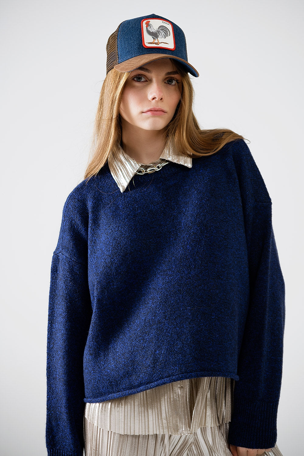 Cloud Nine Balloon Sleeve Sweater in Navy