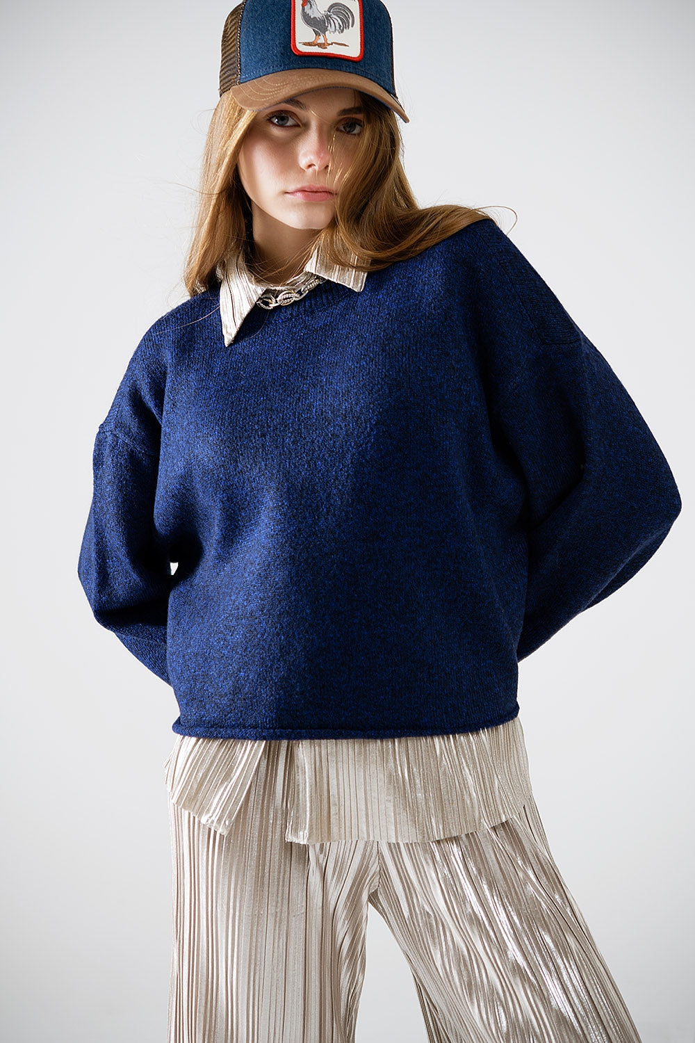 Cloud Nine Balloon Sleeve Sweater in Navy