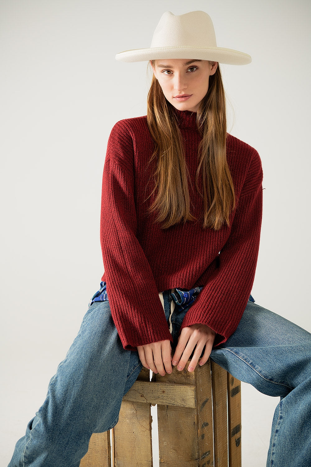 Elevate Ribbed Turtleneck Sweater - Wine