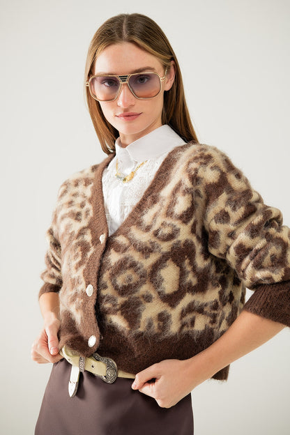 Beige Leopard Luxe Cropped Cardigan