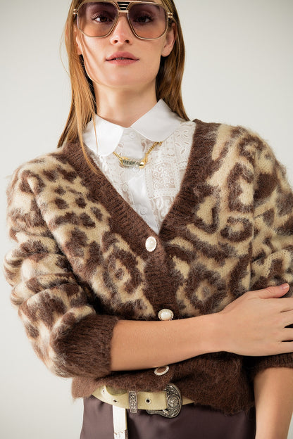 Beige Leopard Luxe Cropped Cardigan