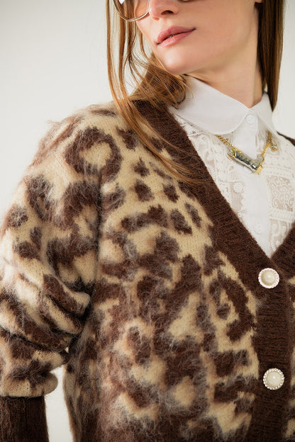 Beige Leopard Luxe Cropped Cardigan