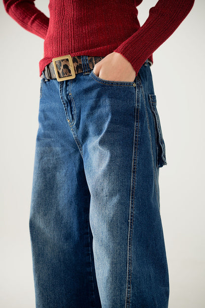 Relaxed Balloon-Leg Jeans in Mid Wash