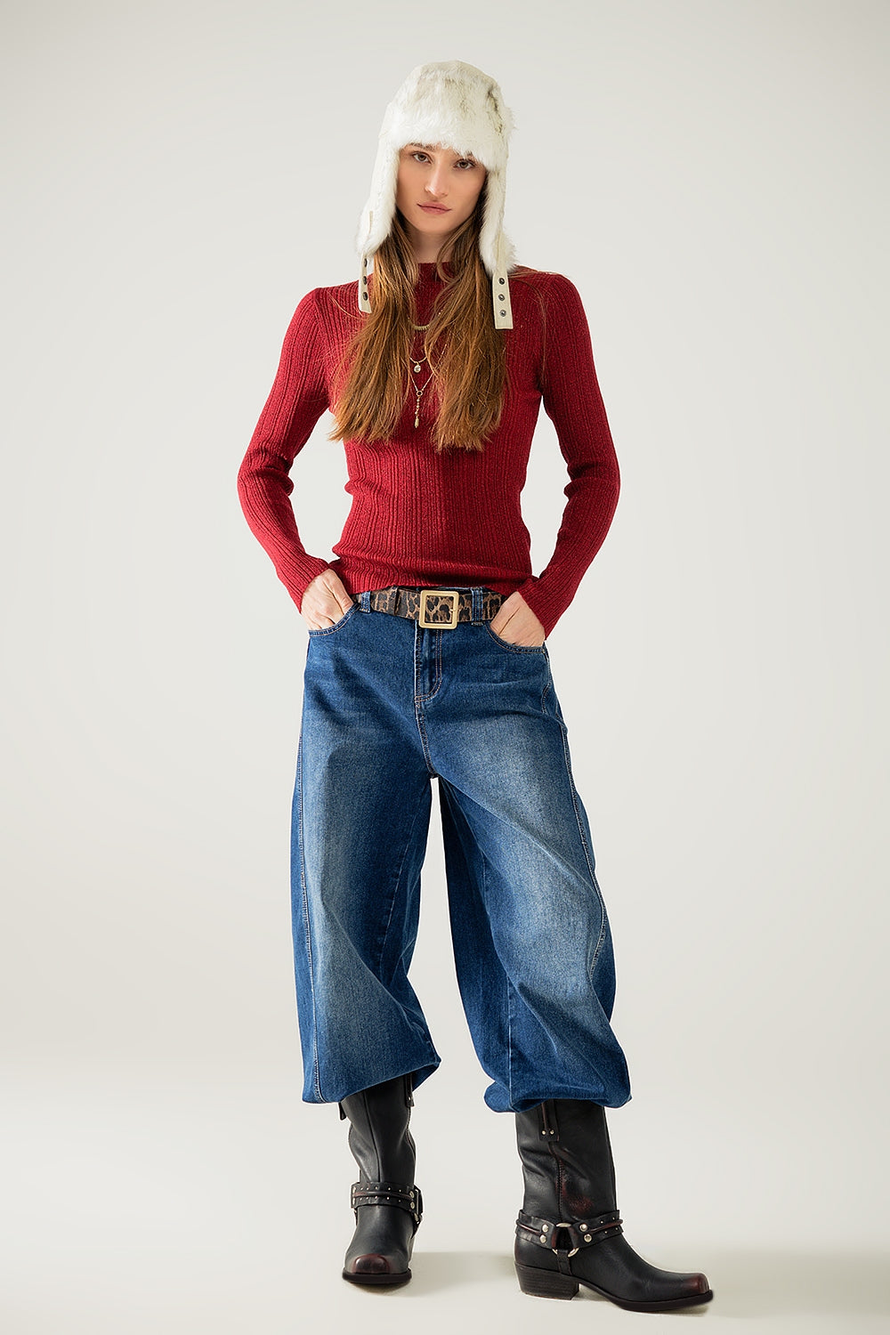 Relaxed Balloon-Leg Jeans in Mid Wash