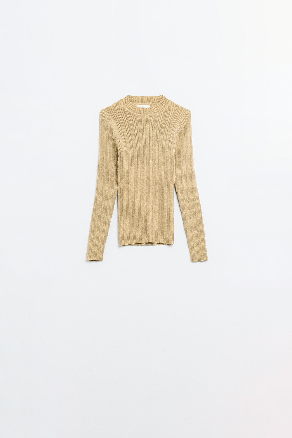 Shimmer & Sleek Ribbed Sweater in Beige