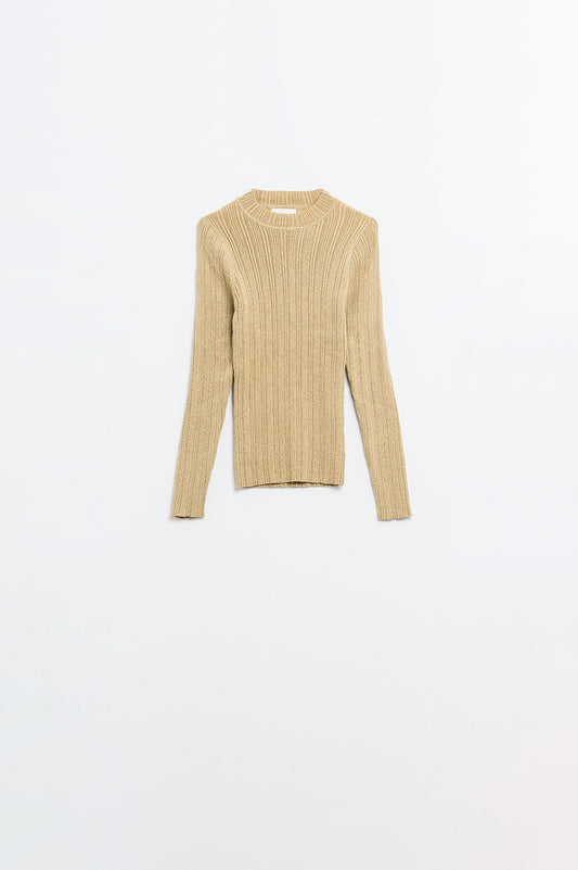 Shimmer & Sleek Ribbed Sweater in Beige