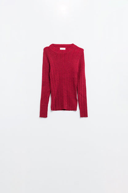 Shimmer & Sleek Ribbed Sweater in Maroon