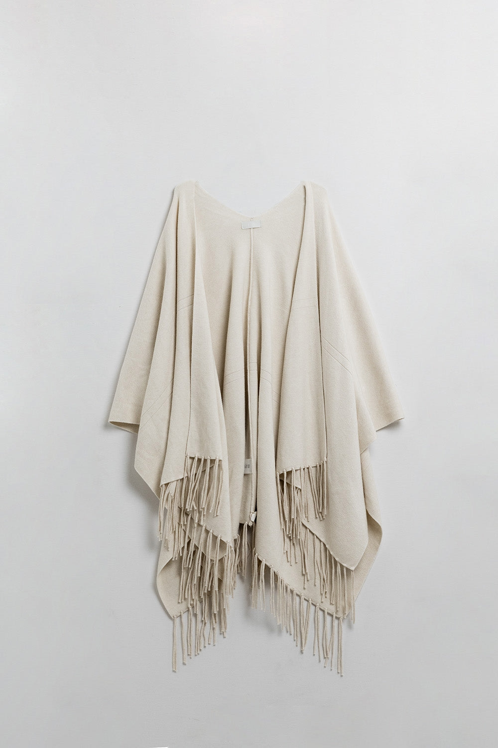 Fringe Affair Knit Poncho in Beige