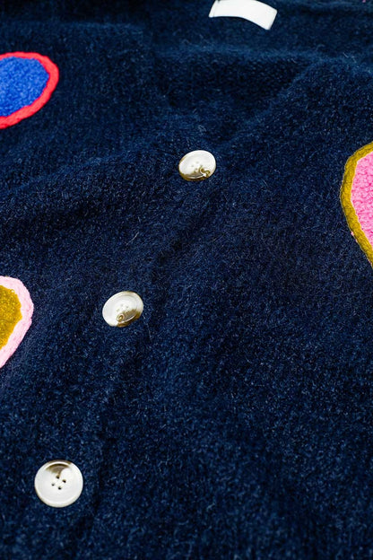 Lovestruck Embroidered Heart Cardigan in Navy