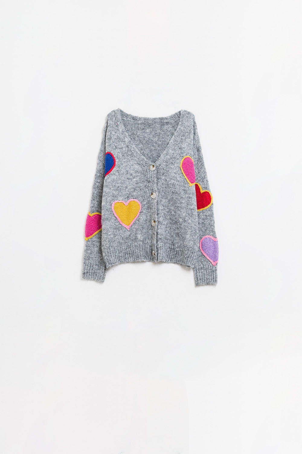 Lovestruck Embroidered Heart Cardigan in Grey