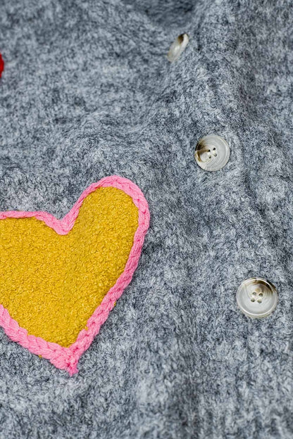 Lovestruck Embroidered Heart Cardigan in Grey