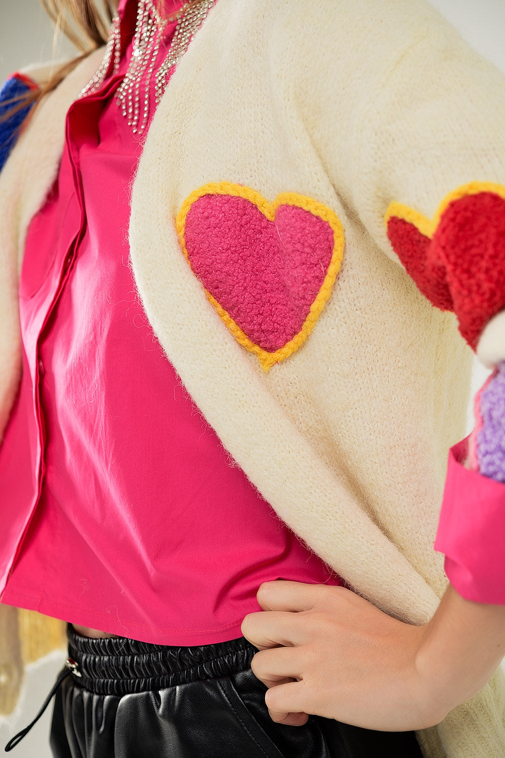 Lovestruck Embroidered Heart Cardigan in Beige