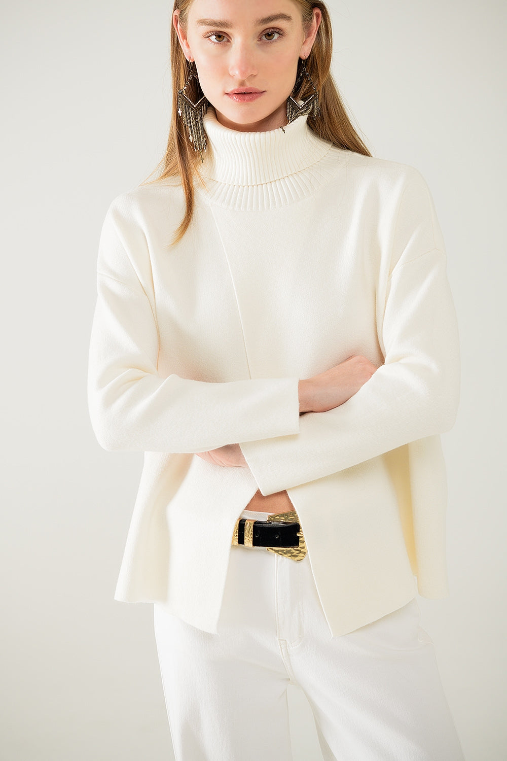 Modern Luxe Turtleneck Sweater in Cream