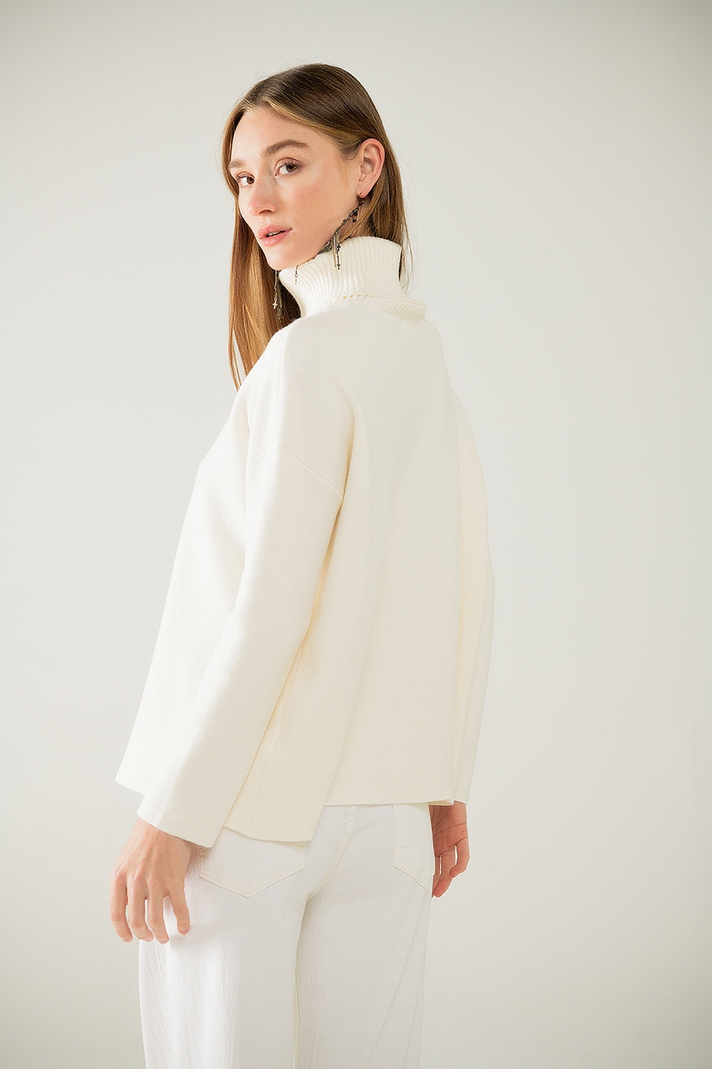 Modern Luxe Turtleneck Sweater in Cream