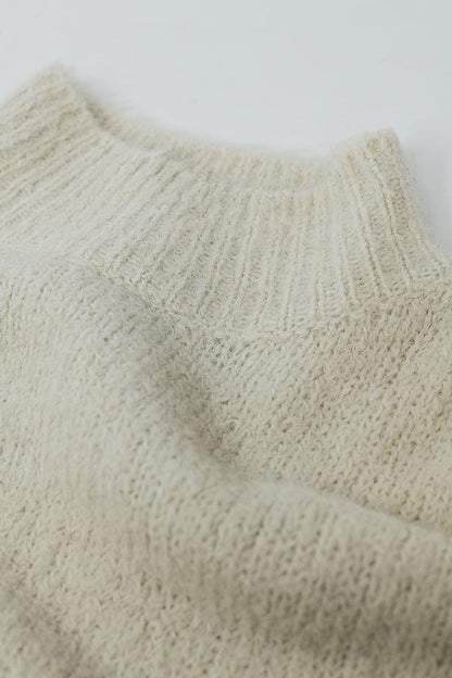 Beige High-Neck Fluffy Sweater